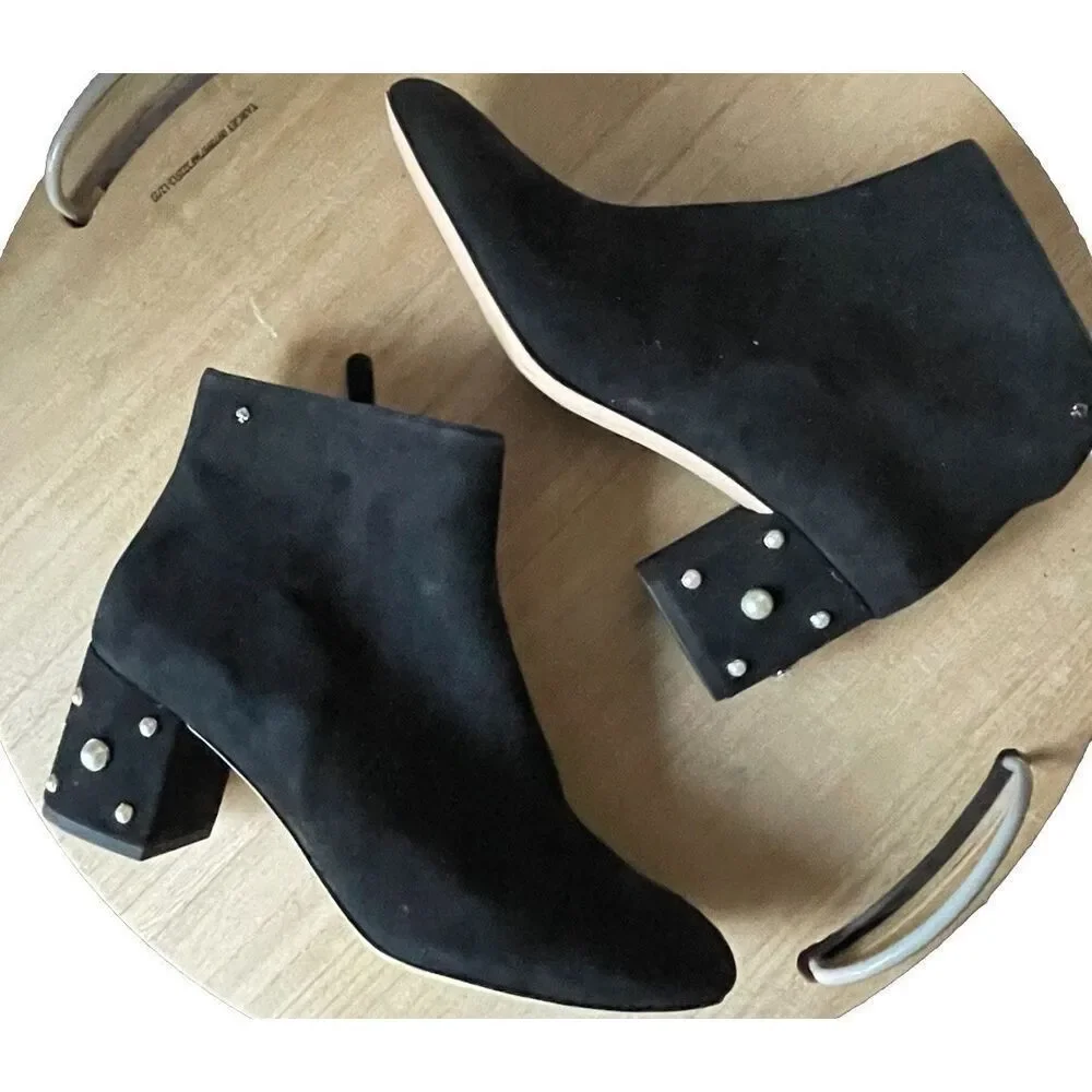 Kate Spade Womens Black Suede Taraji Faux Pearl Block Heel Bootie  Size 10 - Picture 6 of 6